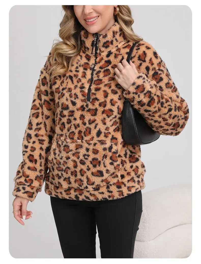 Warm Faux Lambswool Fleece Leopard-Print Hoodie Jacket