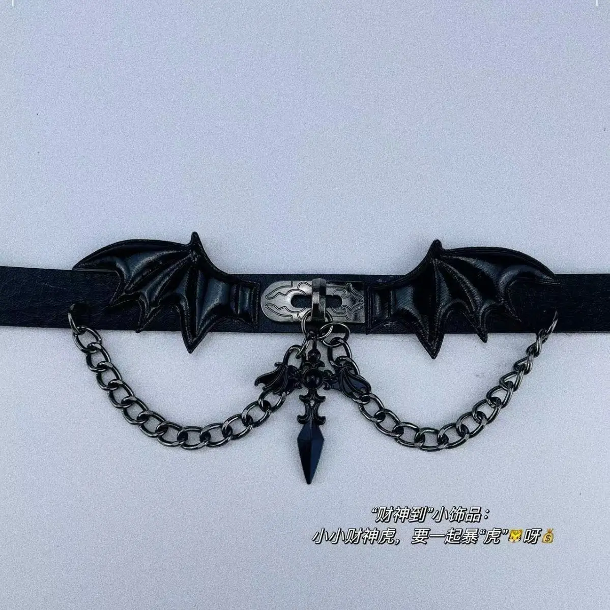 Bold Punk Leather Choker with Dark Cross & Devil Wings Bold Punk Leather Choker with Dark Cross & Devil Wings