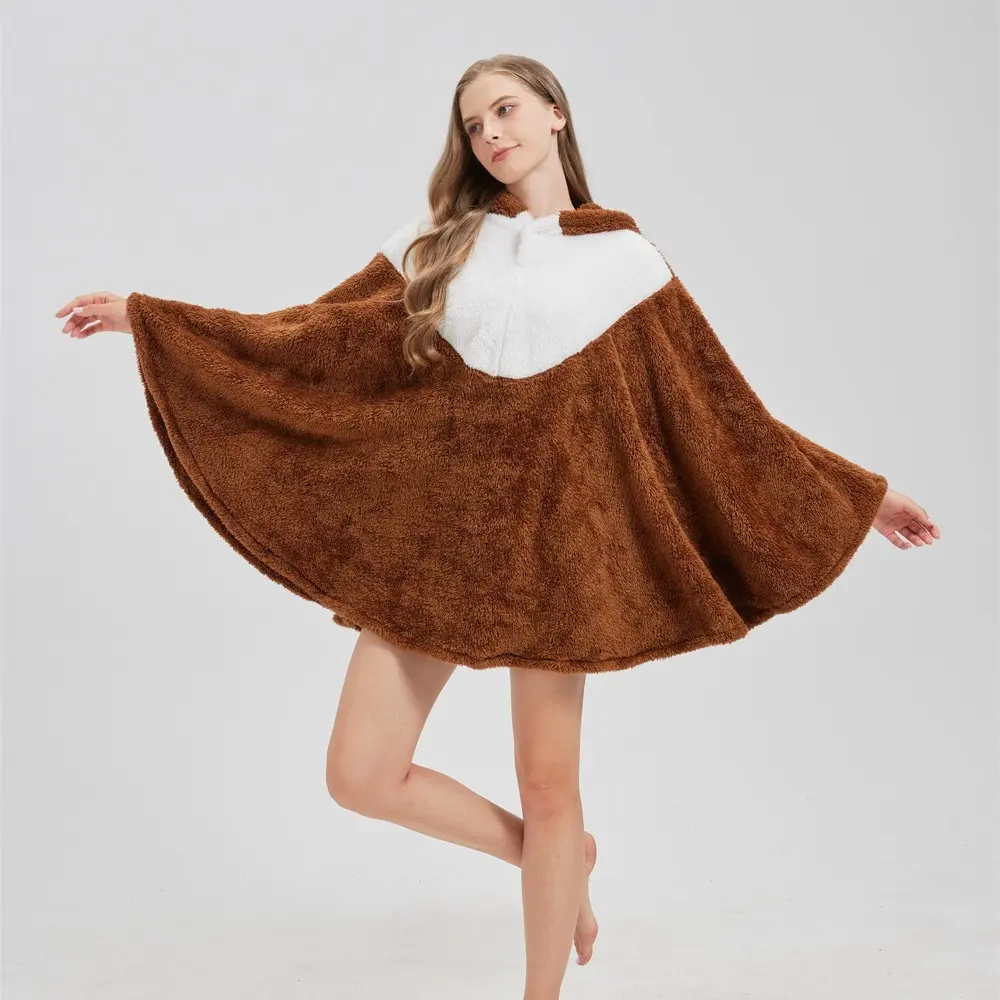 Oversized Hooded Plush Cloak for Couples, 300-inch Wrap