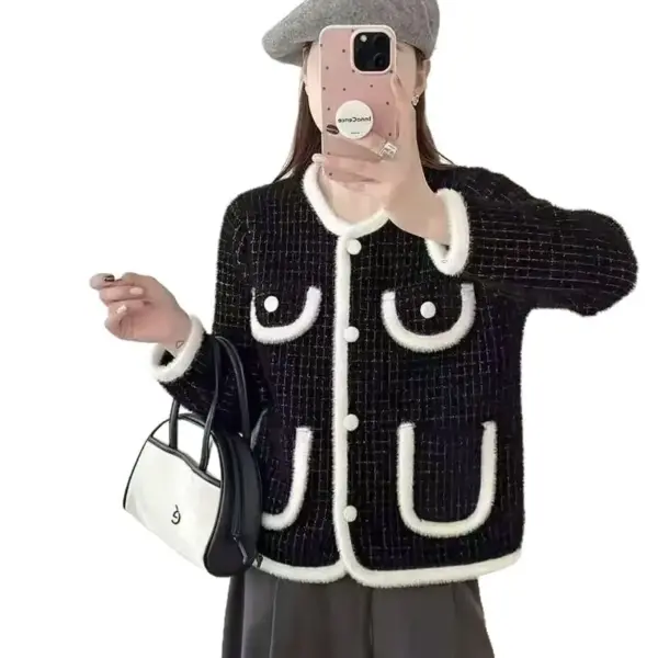 Soft Imitation Mink Fur Look Knitted Cardigan with Tassels