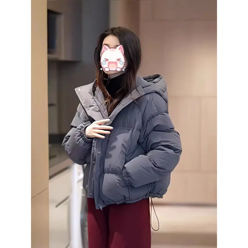 Warm Cropped Hooded Cotton Jacket with Thick Chenille Lining