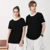 Contrast-color Short-sleeve Crew Neck Spliced Color