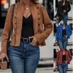 Retro Double-Row Metal Buckle Deerskin Velvet Coat