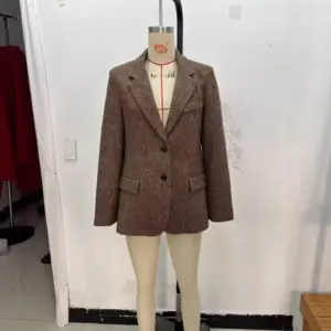 Womens Solid-Color Lapel Long-Sleeve Pocket-Decorated Blazer