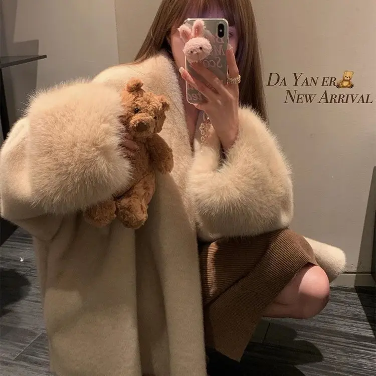 Effortless Draped Beige Apricot Loose-Fit Women’s Coat