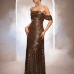 Sleeveless Off-the-shoulder Bodycon Sequined A-line Evening Gown
