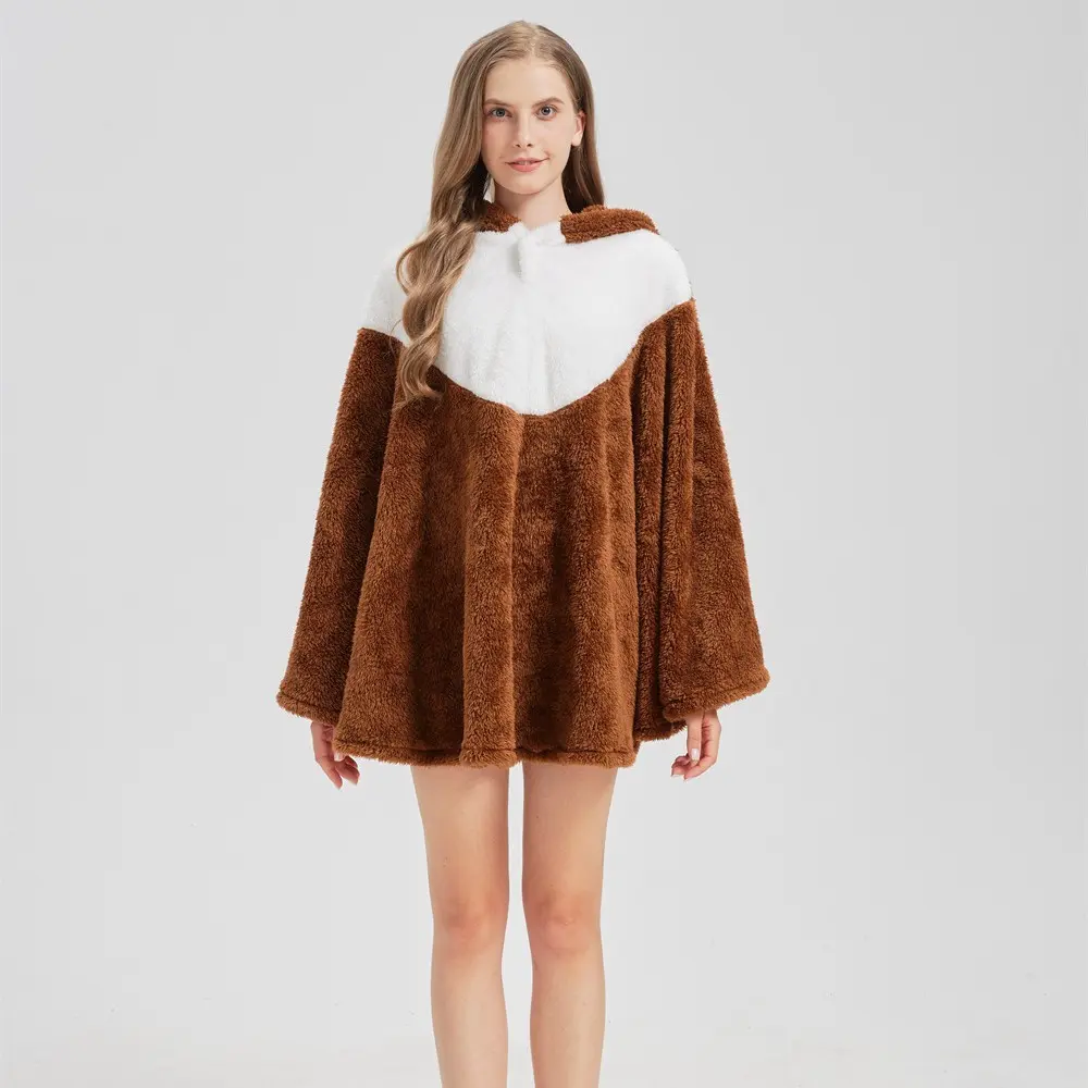 Oversized Hooded Plush Cloak for Couples, 300-inch Wrap