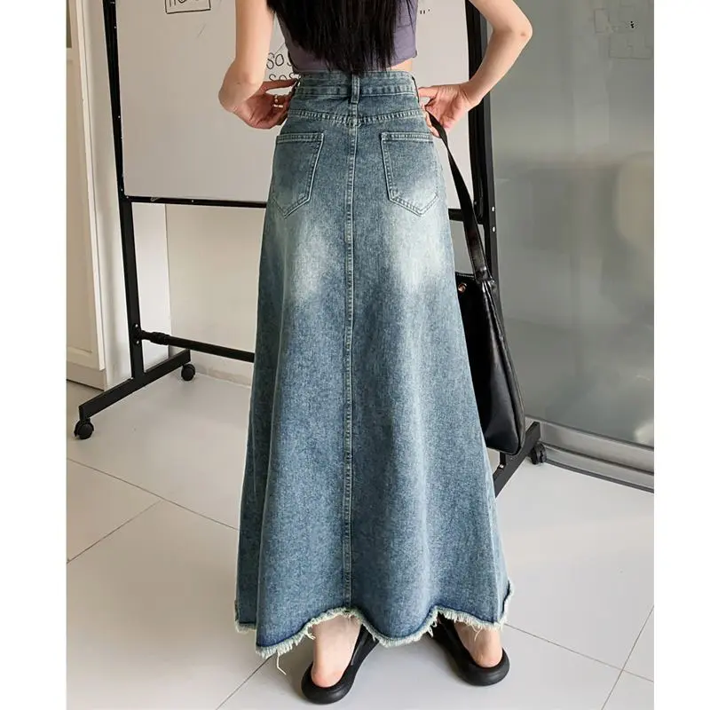 High-End Designer-Look A-Line Flowy Tummy-Control Denim Skirt High-End Designer-Look A-Line Flowy Tummy-Control Denim Skirt