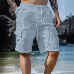 Breathable Cotton-Linen Drawstring Elastic Waist Shorts