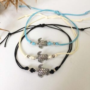 Lightweight Turtle Pendant Braided Rope Anklet - Alloy