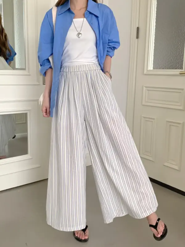Versatile Striped Wide-leg Pants For Women