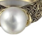 Pearl Inlay Gold ABS Ring for Women with Geometric Design