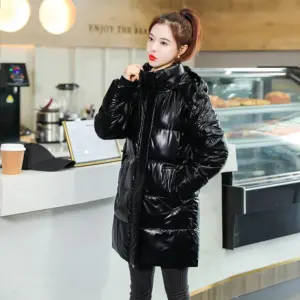 Warm Mid-Length Plus Size Padded Jacket with Faux Fur Collar