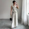 Casual Elegant Button Vest Wide Leg Pants Two-Piece Set Women Casual Elegant Button Vest Wide Leg Pants Two-Piece Set Women