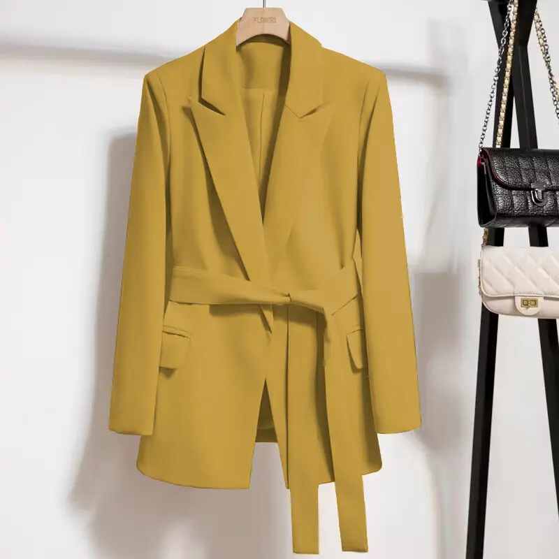 Lace-Up Slimming Blazer for Women with Pockets, Long Sleeve