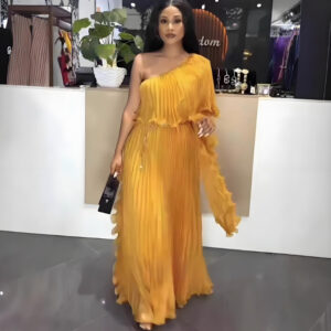 High-Waist One-Shoulder Evening Dress with Long Skirt