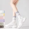 Women's Spring And Summer Yoga Socks, Sports Socks, Women's Long Stockings, Letter Printed Color Blocked Yoga Socks