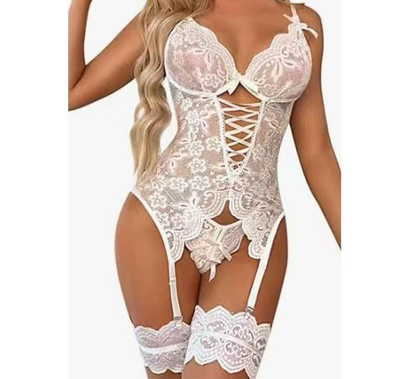 Backless Lace Lingerie Set for Women, Sheer Bodysuit Backless Lace Lingerie Set for Women, Sheer Bodysuit