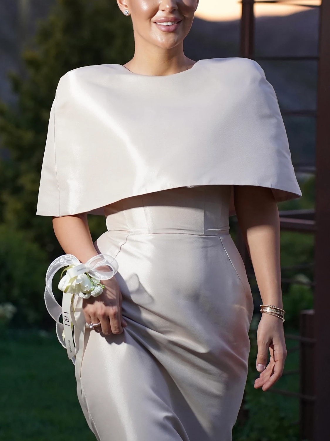 Satin Cape-style Top &Fitted Maxi Dress Set Satin Cape-style Top &Fitted Maxi Dress Set