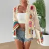 Hand-Crocheted Floral Sweater with 3 D Relief Color Blocks Hand-Crocheted Floral Sweater with 3 D Relief Color Blocks