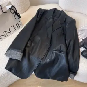 Relaxed Korean-Style Loose Faux Leather Jacket for Women