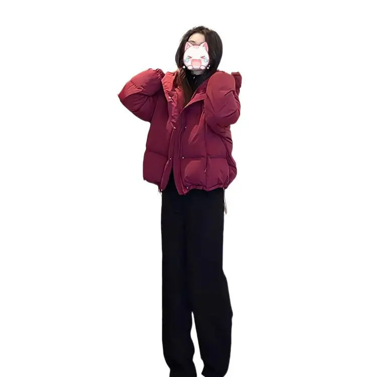 Warm Cropped Hooded Cotton Jacket with Thick Chenille Lining