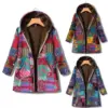 Retro Warm Printed Pocket Thick Zippered Hooded Coat Retro Warm Printed Pocket Thick Zippered Hooded Coat