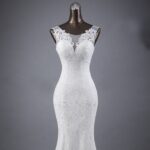 990662883338.jpg Figure-Skimming White Lace Fishtail Wedding Dress with Double Straps