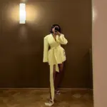 Solid-color Wide-shoulder Lace-up Waist-defined Long-sleeve Blazer