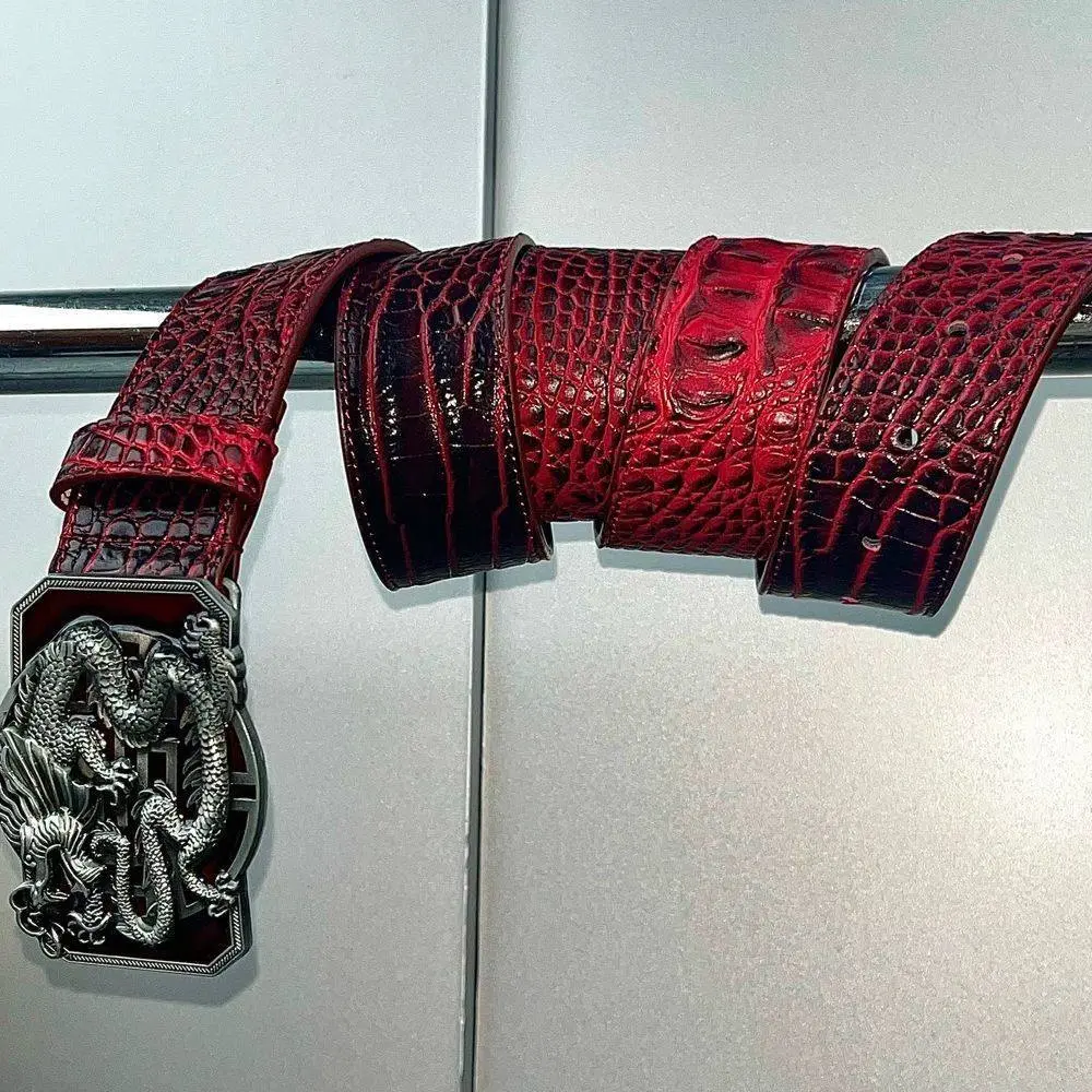 Bold Black & Red Coiled Dragon Subculture Belt, PU