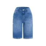 Ripped Denim Shorts With Raw Edges