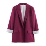 Polished Women’s Lapel Collar Blazer with Cuffed Sleeves