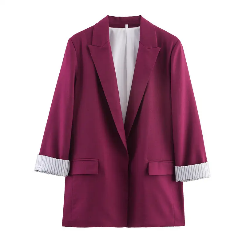 Polished Women’s Lapel Collar Blazer with Cuffed Sleeves