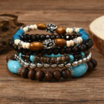 Comfort Elastic Turquoise Beaded Bracelet with Vintage U-Shape