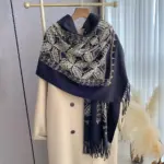 Geometric Jacquard Embroidered Shawl with Tassels, 200 x70 cm