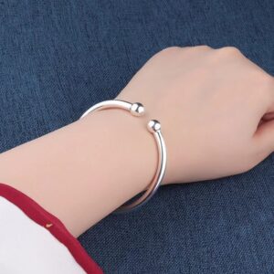 Statement Korean Garlic-Shaped Open Bangle, Silver Plain