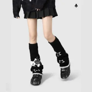 Cozy Y2 K Star Skull Knit Leg Warmers for Women - Ribbed Slouch Socks