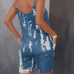 Tie Dye Cami Romper Jumpsuit Casual Backless Dual Pockets Romper Jumpsuit Women's Clothing