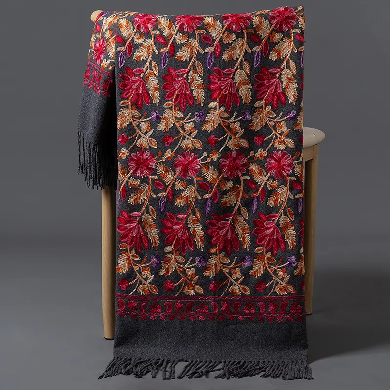 Rich Red Embroidered Winter Scarf For WomenSpringtime Blossoms All Around Rich Red Embroidered Winter Scarf For WomenSpringtime Blossoms All Around