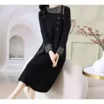 9be78f69-df62-4faa-b0f0-7ec0a3e07d2c.webp Thick Knit Western Dress Sweater, Black Buttons, Loose M