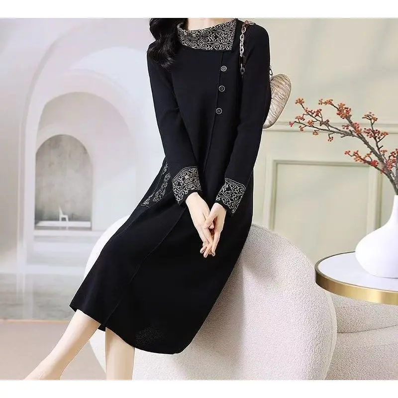 Thick Knit Western Dress Sweater, Black Buttons, Loose M Thick Knit Western Dress Sweater, Black Buttons, Loose M