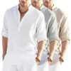 Breathable Cotton-Linen Men’s Shirt with Stand Collar