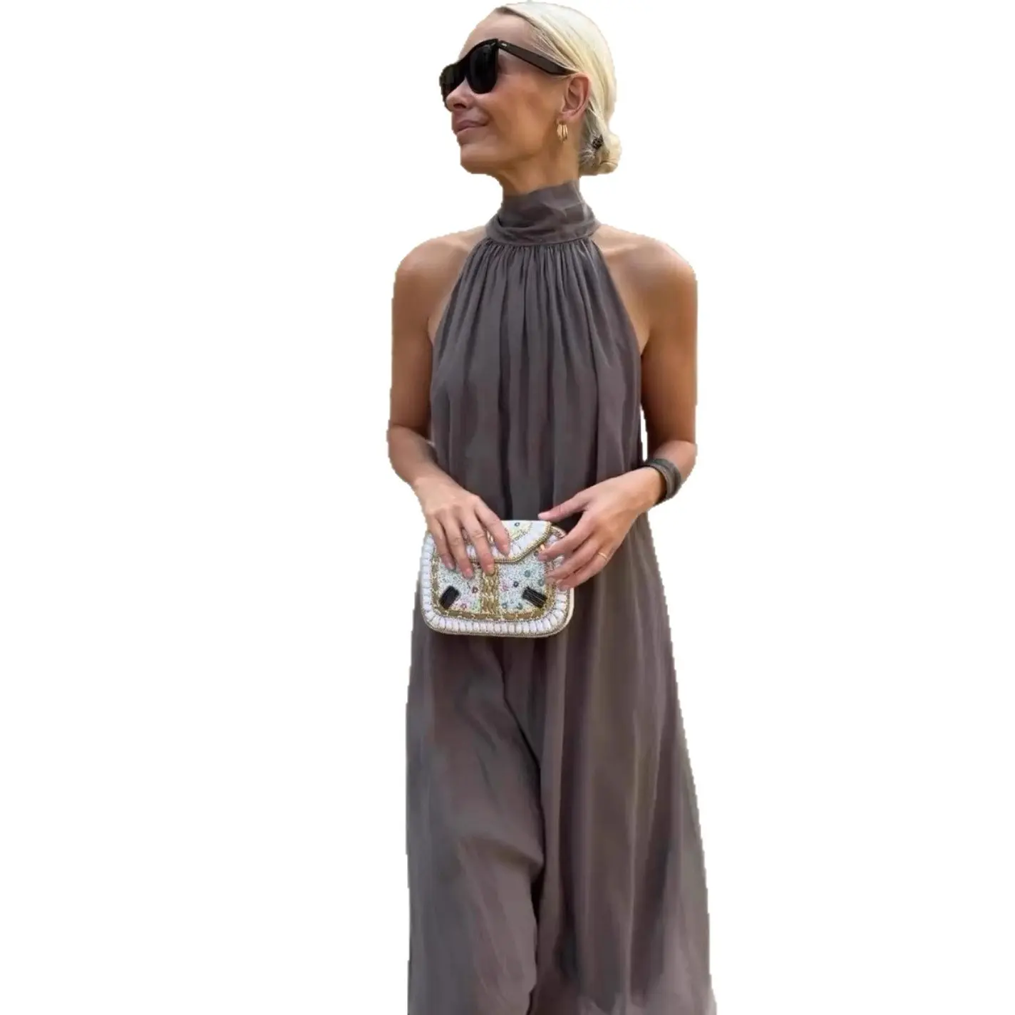 New Advanced Elegant Lady Style Tie Dress Simple Solid Color New Advanced Elegant Lady Style Tie Dress Simple Solid Color