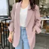 Minimalist Lapel Blazer Top with Loose Fit & Two Buttons Minimalist Lapel Blazer Top with Loose Fit & Two Buttons
