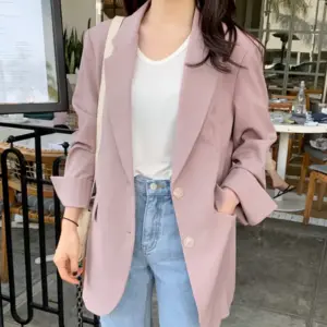 Minimalist Lapel Blazer Top with Loose Fit & Two Buttons