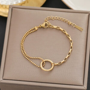 Gold Electroplated Circular Geometric Pendant Bracelet for Women