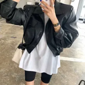 Lightweight Black Korean-Style Leather Jacket (Free Size)