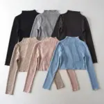 Cashmere Lace-trimmed Neckline Long-sleeve Sweater Base Layer