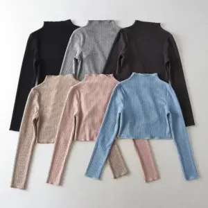 Cashmere Lace-trimmed Neckline Long-sleeve Sweater Base Layer
