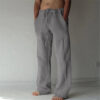 Breathable Linen Travel Pants for Men, High-Waist Straight Leg